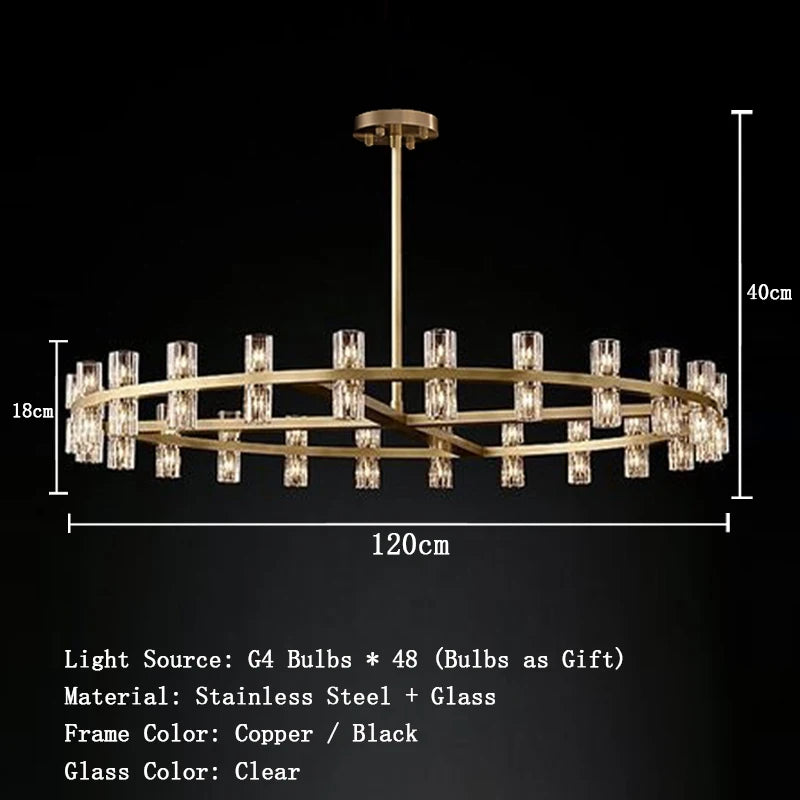 Postmodern LED pendant lamp in black stainless steel with glass shades, top and bottom light, luster for home decoration