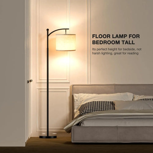 Arc Floor Lamp Modern Floor Lamp with 3 Color Temperatures Bulb Standing Lamps with Adjustable Hanging Lampshade for Living Room