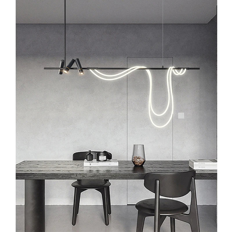Restaurant Lamp Nordic Designer Extremely Simple Long Arc Lamp with LED Spotlight Bar Desk Chandelier