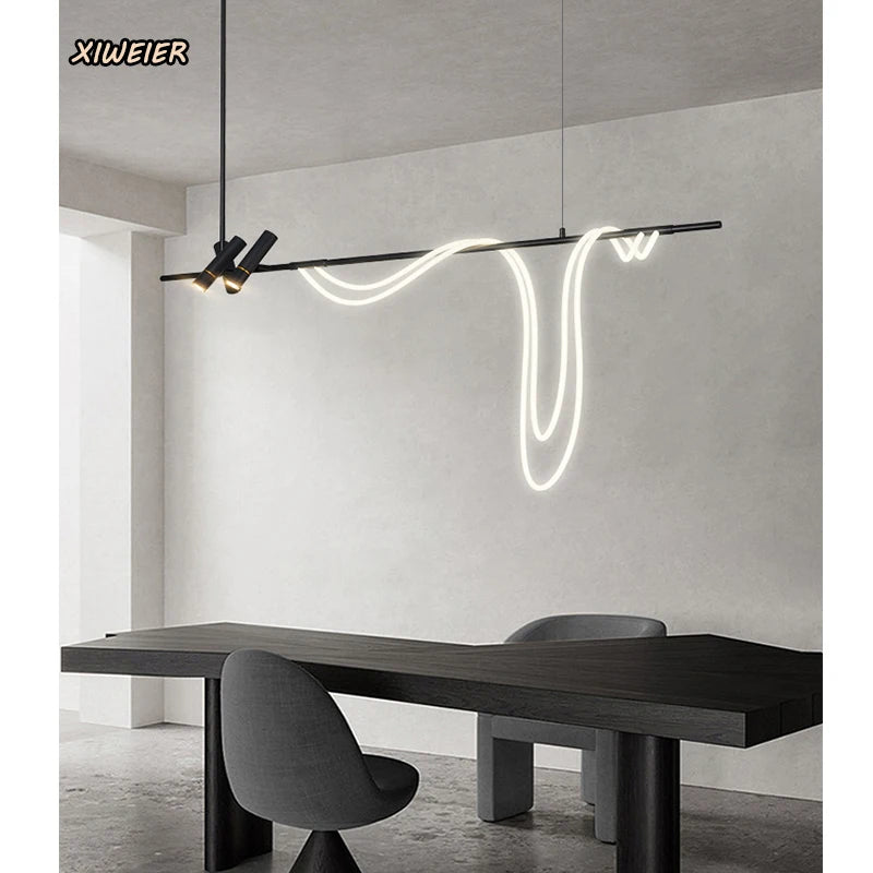 Restaurant Lamp Nordic Designer Extremely Simple Long Arc Lamp with LED Spotlight Bar Desk Chandelier