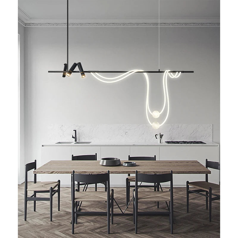 Restaurant Lamp Nordic Designer Extremely Simple Long Arc Lamp with LED Spotlight Bar Desk Chandelier